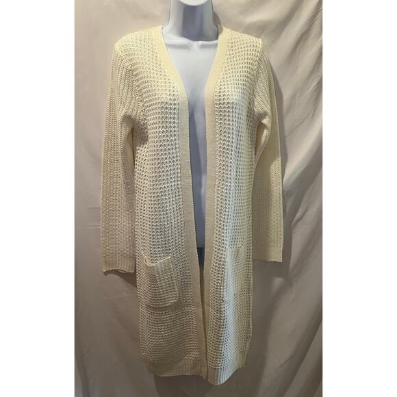 Knee-Length Loose Stitch Open Ivory Cardigan - NWT - Size L - Picture 1 of 7